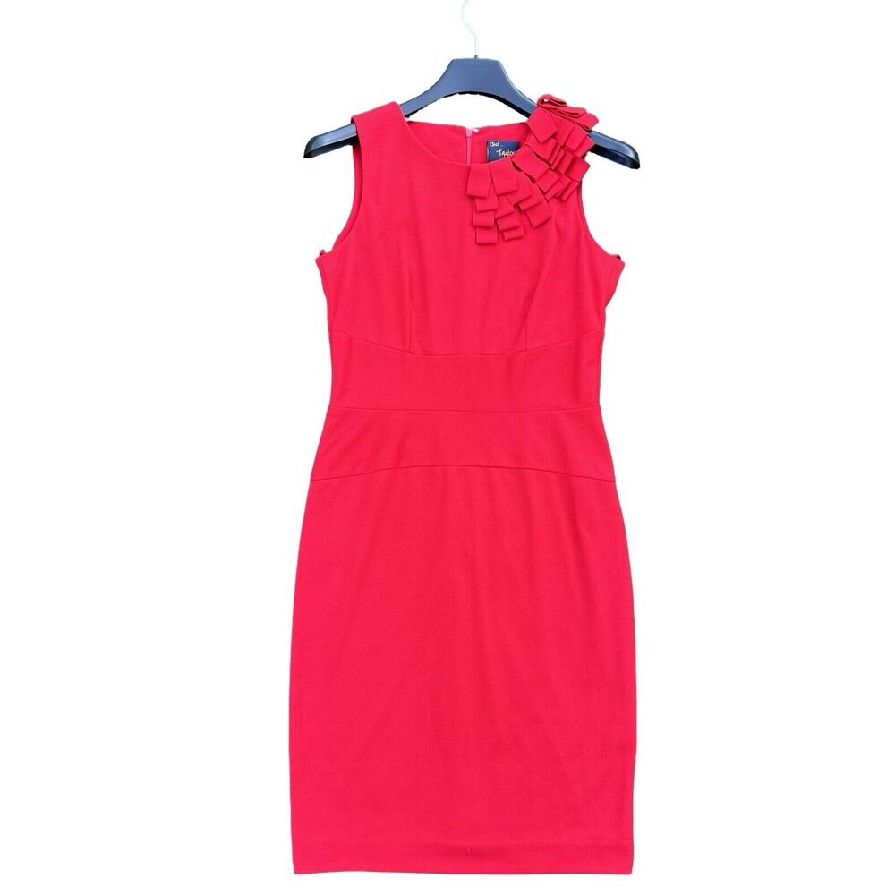 Just Taylor Size 10 Sheath Dress Black Red Floral Sleeveless Ruffles Knee Length
